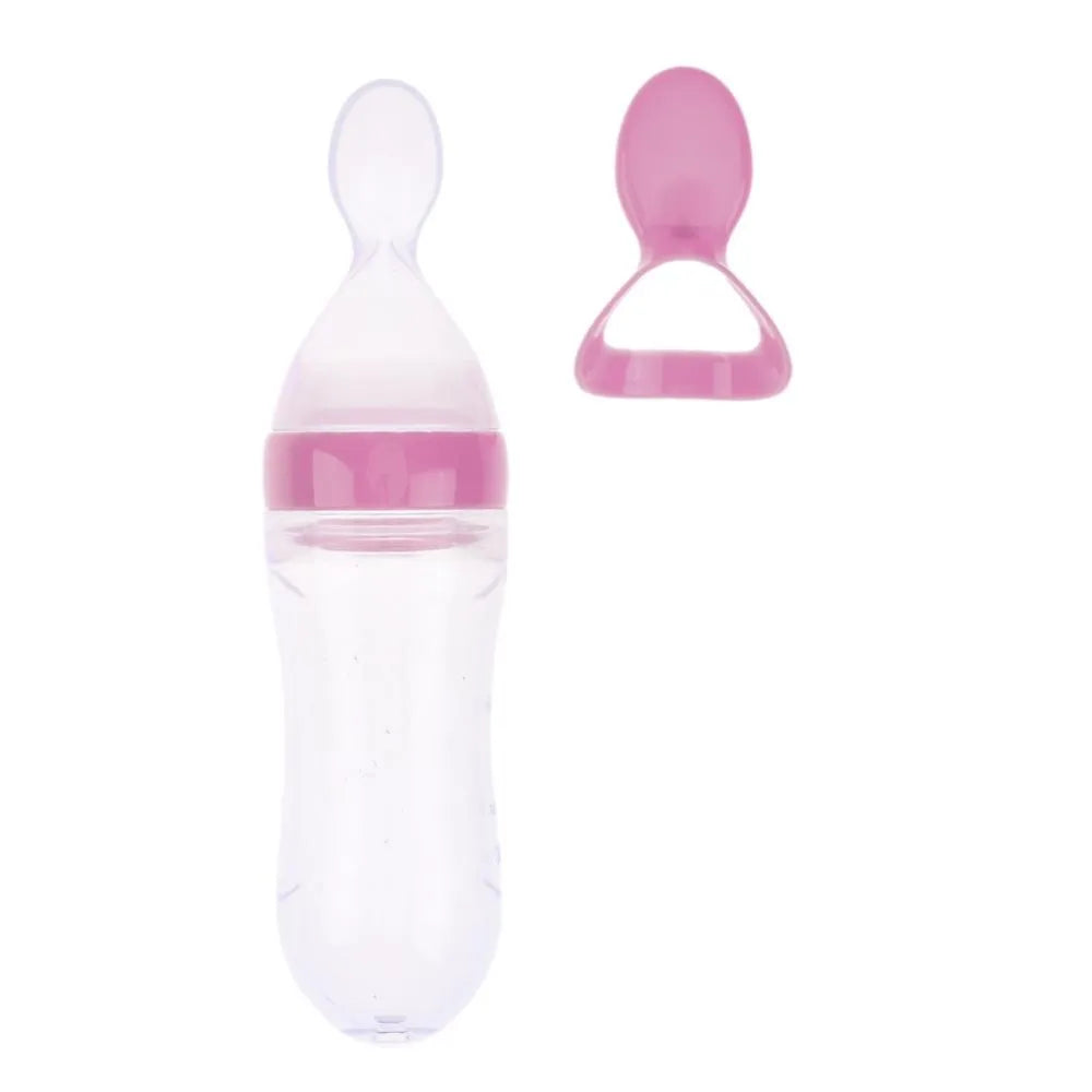 Newborn Baby Feeding Bottle Toddler Silicone Squeeze Feeding Spoon Milk Cereal Spoon Baby Training Feeder Food Supplement