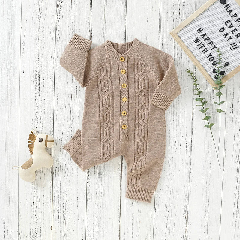 Newborn Baby Romper Knitted Solid Toddler Boy Clothing 0-18M Kid Overalls Warm Playsuit Infant Girl Jumpsuits Long Sleeve Autumn