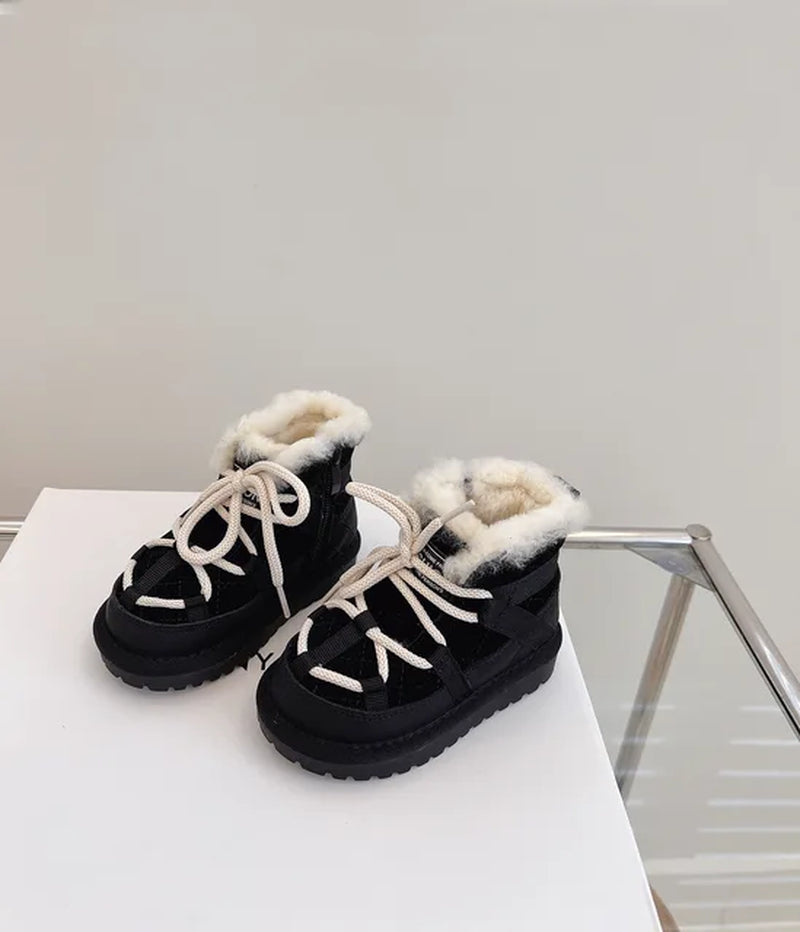 New Winter Children Warm Snow Boots Genuine Leather Warm Plush Toddler Boys Shoes Non-Slip Fashion Baby Girls Boots 1-6 Years