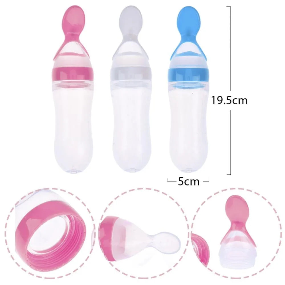 Newborn Baby Feeding Bottle Toddler Silicone Squeeze Feeding Spoon Milk Cereal Spoon Baby Training Feeder Food Supplement