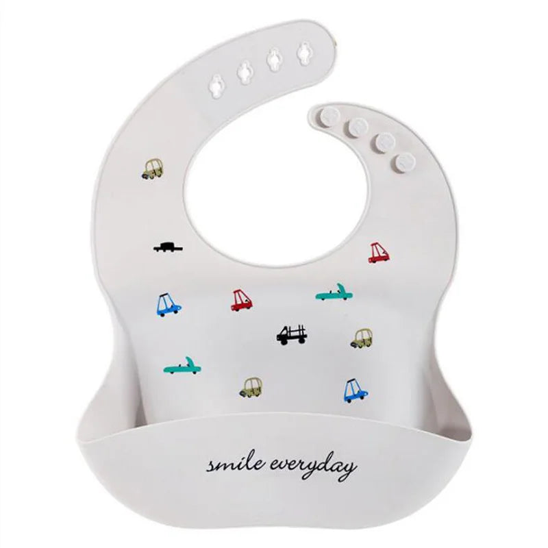 Cute Cartoon Print Baby Bibs Waterproof Soft Silicone Baby Feeding Stuff Kids Girl Boy Adjustable Children Bib