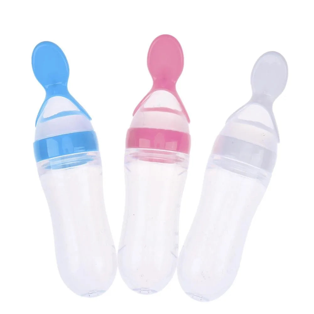 Newborn Baby Feeding Bottle Toddler Silicone Squeeze Feeding Spoon Milk Cereal Spoon Baby Training Feeder Food Supplement