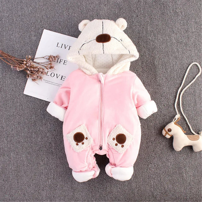 Toddler Infant Baby Clothing Boys Girls Kawaii Cartoon Hooded 3D Ear Romper Jumpsuit Clothes Winter Warmer Newborn Kid Costumes