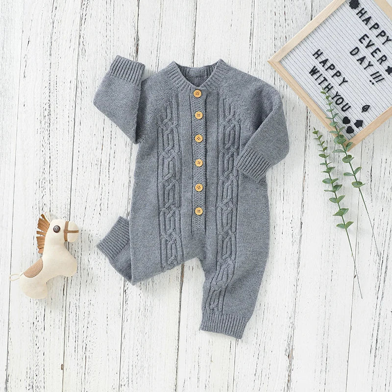 Newborn Baby Romper Knitted Solid Toddler Boy Clothing 0-18M Kid Overalls Warm Playsuit Infant Girl Jumpsuits Long Sleeve Autumn