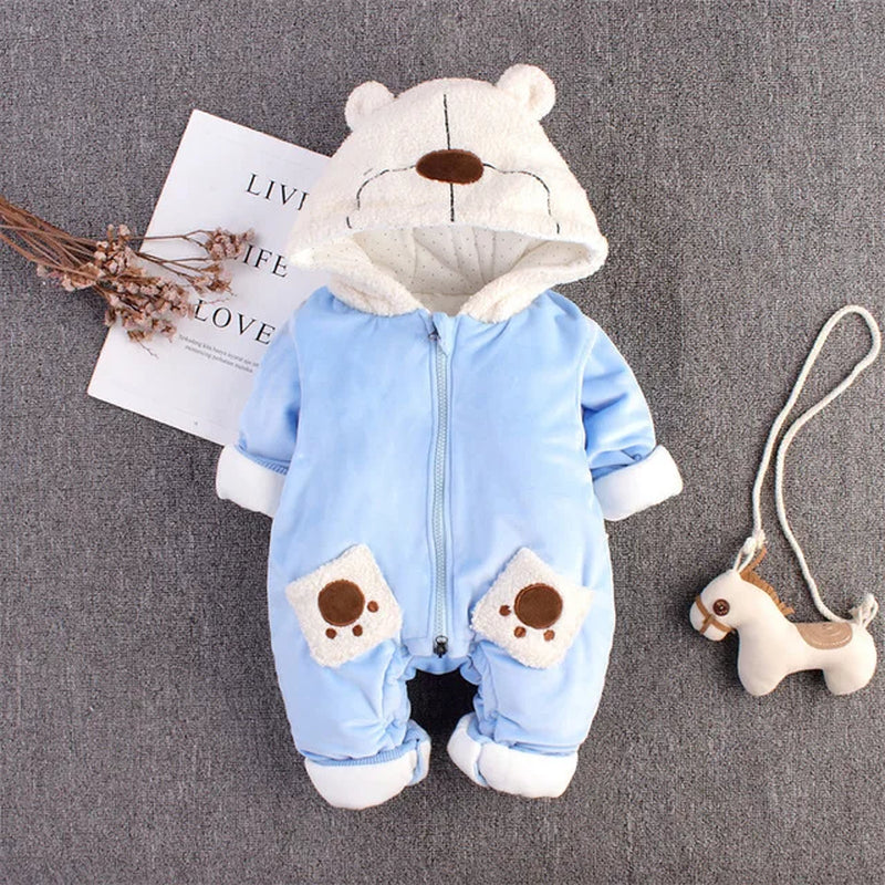 Toddler Infant Baby Clothing Boys Girls Kawaii Cartoon Hooded 3D Ear Romper Jumpsuit Clothes Winter Warmer Newborn Kid Costumes