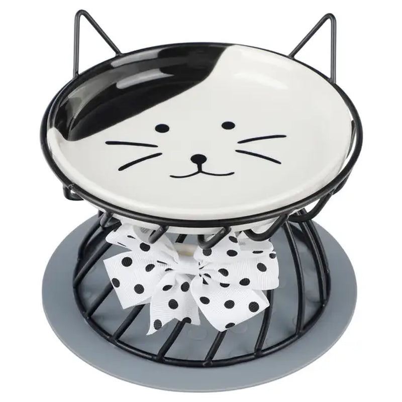 Ceramic Cat Bowl Raised round Puppy Feeding Dish Kitten Food Feeding Bowl with Bowl Mat Raised Stand Kitten Dog Water Feeder