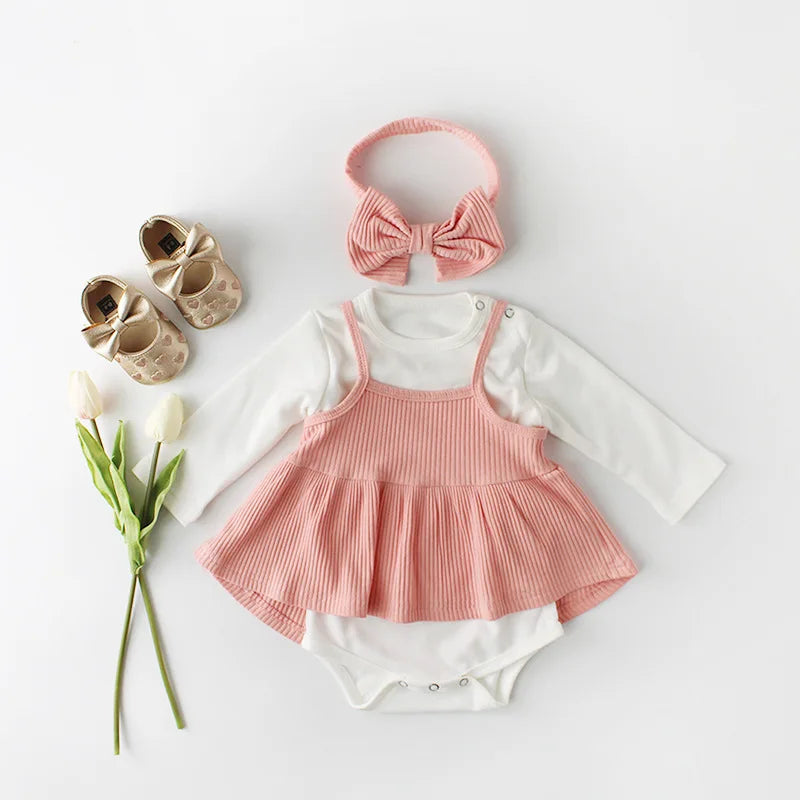 0-24M Baby Girls Clothes Clothing Sets Spring Autumn Ifant Toddler Newborn Outfits Set 3 Pcs in Set Rompers + Dress + Headband