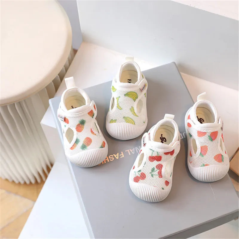 2023 New Summer Baby First Walkers Mesh Breathable Toddler Girls Shoes Soft Sole Cute Print Tennis Fashion Infant Shoes EU15-25