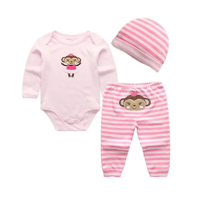 Newborn Baby Girls Clothes Set Long Sleeve Bodysuits+Cap+Animal Pants Infant Outfits Clothing Sets