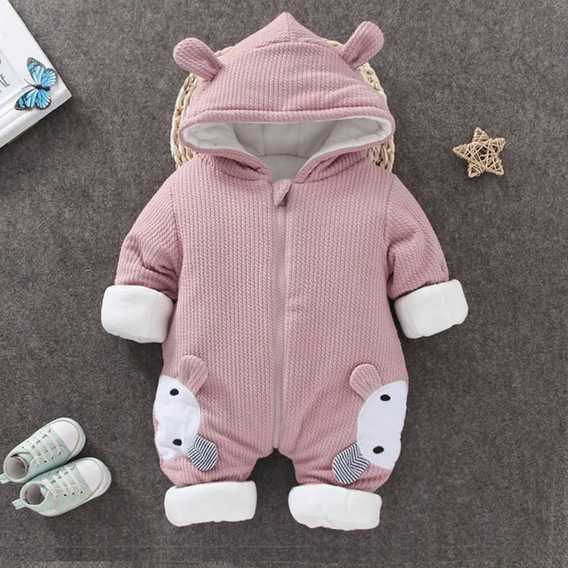 Toddler Infant Baby Clothing Boys Girls Kawaii Cartoon Hooded 3D Ear Romper Jumpsuit Clothes Winter Warmer Newborn Kid Costumes