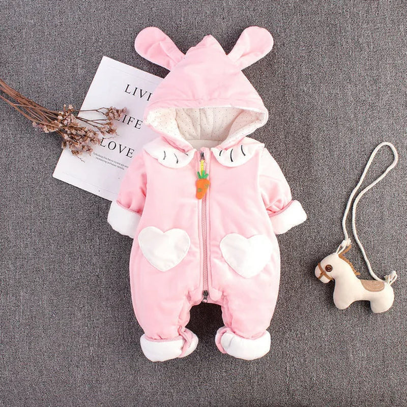 Toddler Infant Baby Clothing Boys Girls Kawaii Cartoon Hooded 3D Ear Romper Jumpsuit Clothes Winter Warmer Newborn Kid Costumes