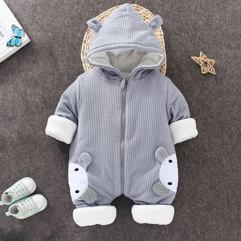 Toddler Infant Baby Clothing Boys Girls Kawaii Cartoon Hooded 3D Ear Romper Jumpsuit Clothes Winter Warmer Newborn Kid Costumes