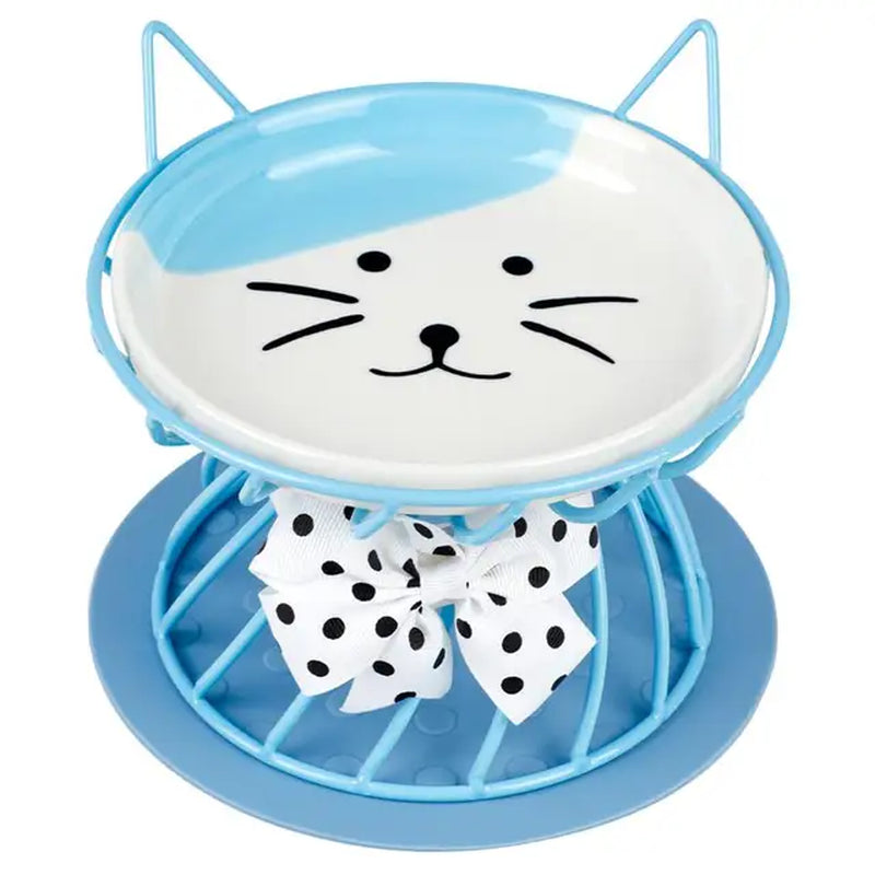 Ceramic Cat Bowl Raised round Puppy Feeding Dish Kitten Food Feeding Bowl with Bowl Mat Raised Stand Kitten Dog Water Feeder