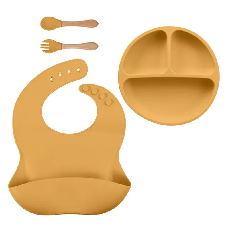 BPA Free 5/4PC Solid Baby Silicone Tableware Set with Divided Baby Plates Feeding Bowls Straw Cup and Spoon for Toddler Training