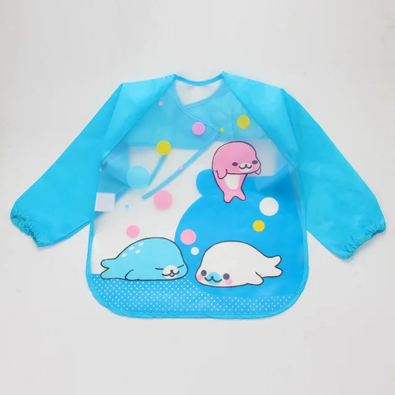 UNIKIDS Adjustable Cartoon EVA Plastic Waterproof Long Sleeve Feeding Baby Bibs Infants Art Smock Apron Baberos Bavoir Clothing