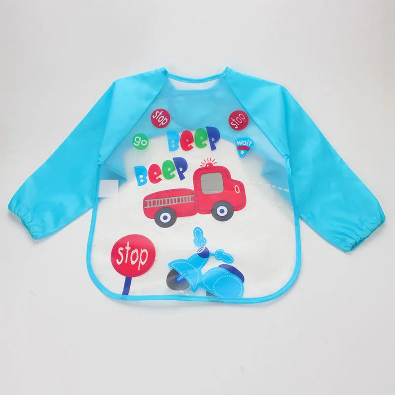 UNIKIDS Adjustable Cartoon EVA Plastic Waterproof Long Sleeve Feeding Baby Bibs Infants Art Smock Apron Baberos Bavoir Clothing