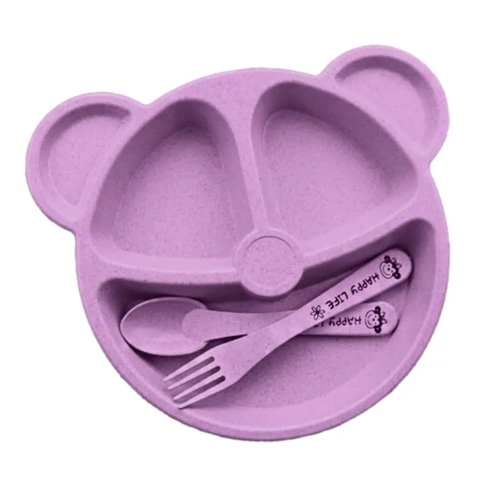 Cubs Children'S Dinner Set Wheat Straw Creative Tableware Baby Dish Tray Breakfast Tray Addition Fork and Spoon