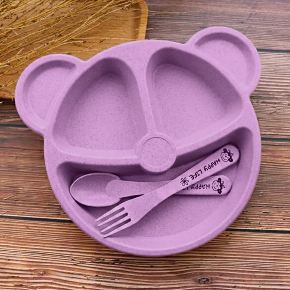 Cubs Children'S Dinner Set Wheat Straw Creative Tableware Baby Dish Tray Breakfast Tray Addition Fork and Spoon