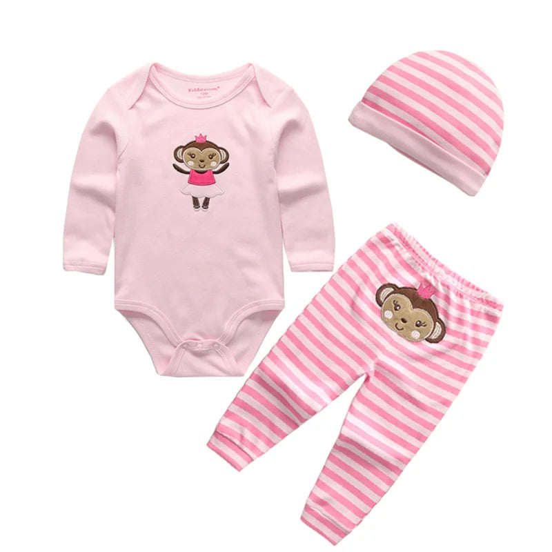 Newborn Baby Girls Clothes Set Long Sleeve Bodysuits+Cap+Animal Pants Infant Outfits Clothing Sets