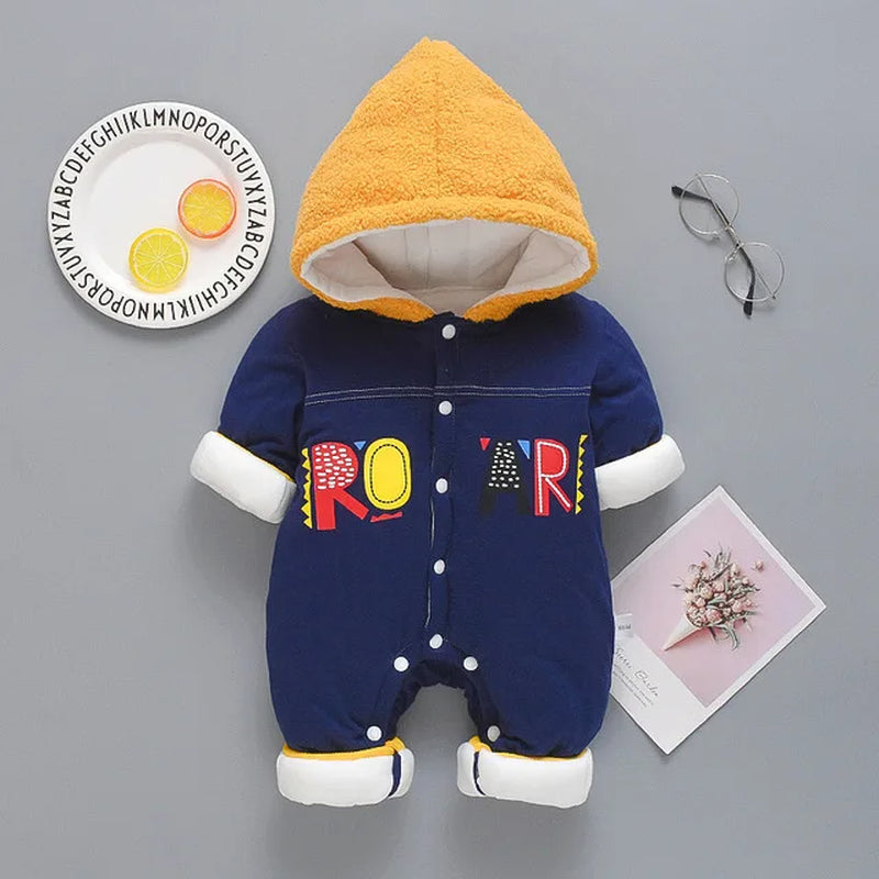 Toddler Infant Baby Clothing Boys Girls Kawaii Cartoon Hooded 3D Ear Romper Jumpsuit Clothes Winter Warmer Newborn Kid Costumes