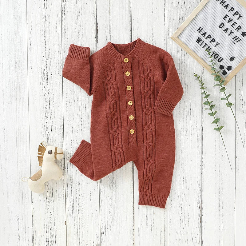 Newborn Baby Romper Knitted Solid Toddler Boy Clothing 0-18M Kid Overalls Warm Playsuit Infant Girl Jumpsuits Long Sleeve Autumn