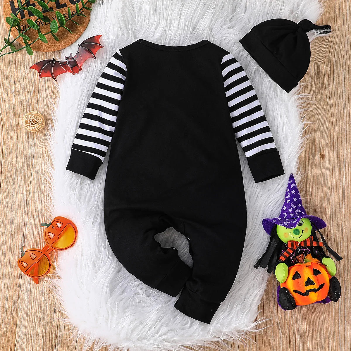 Newborn Baby Clothing Halloween Baby Boy Jumpsuit 2023 Fashion Cartoon Letter Printed Romper+Hat 2PCS Pure Cotton Clothes 0-18M