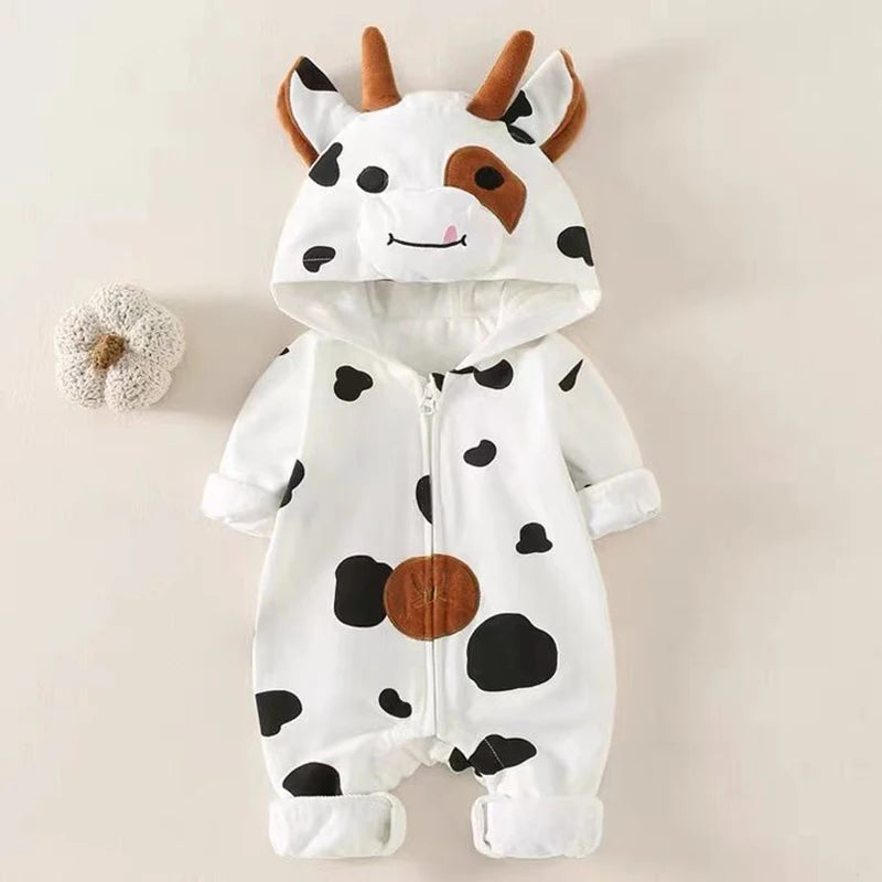 Winter New Born Baby Clothes Romper Baby Jumpsuit Animal Hooded Romper Cow Costume Boys Girls Overalls Infant Clothing