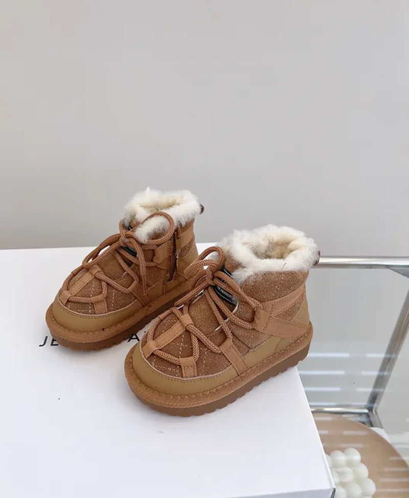 New Winter Children Warm Snow Boots Genuine Leather Warm Plush Toddler Boys Shoes Non-Slip Fashion Baby Girls Boots 1-6 Years