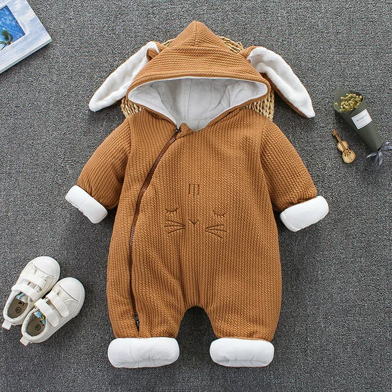 Toddler Infant Baby Clothing Boys Girls Kawaii Cartoon Hooded 3D Ear Romper Jumpsuit Clothes Winter Warmer Newborn Kid Costumes