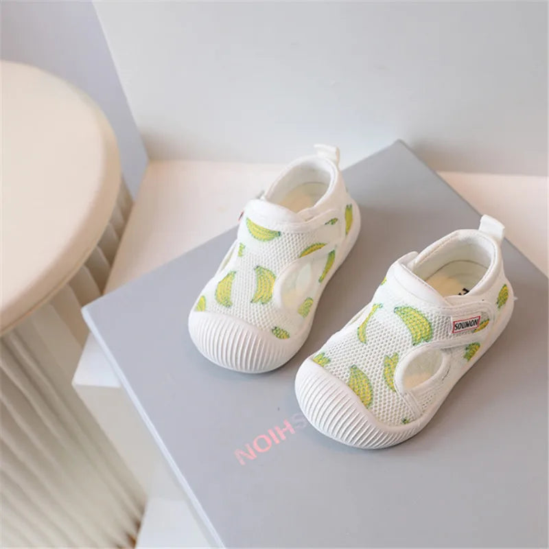 2023 New Summer Baby First Walkers Mesh Breathable Toddler Girls Shoes Soft Sole Cute Print Tennis Fashion Infant Shoes EU15-25