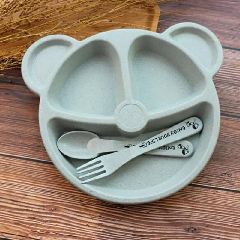 Cubs Children'S Dinner Set Wheat Straw Creative Tableware Baby Dish Tray Breakfast Tray Addition Fork and Spoon