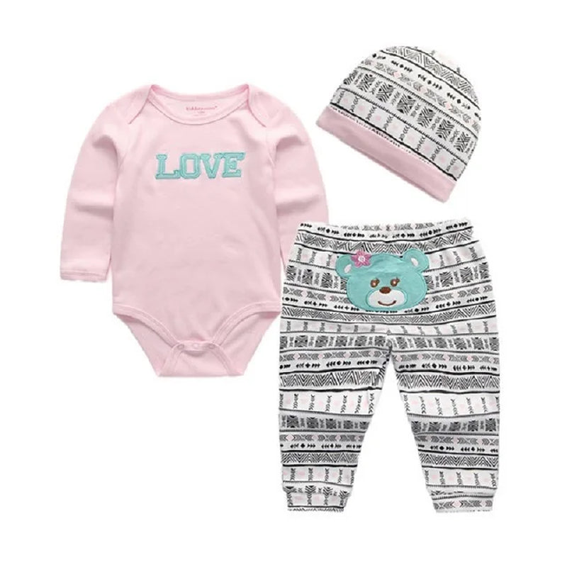 Newborn Baby Girls Clothes Set Long Sleeve Bodysuits+Cap+Animal Pants Infant Outfits Clothing Sets