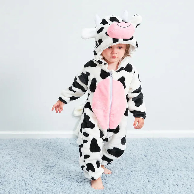 Winter New Born Baby Clothes Romper Baby Jumpsuit Animal Hooded Romper Cow Costume Boys Girls Overalls Infant Clothing