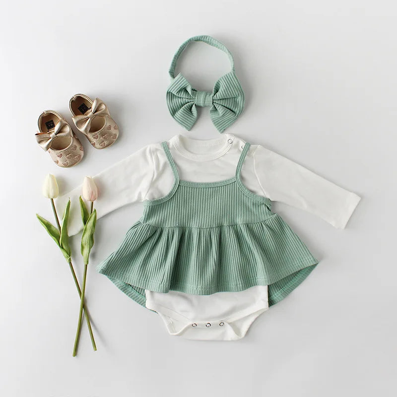 0-24M Baby Girls Clothes Clothing Sets Spring Autumn Ifant Toddler Newborn Outfits Set 3 Pcs in Set Rompers + Dress + Headband